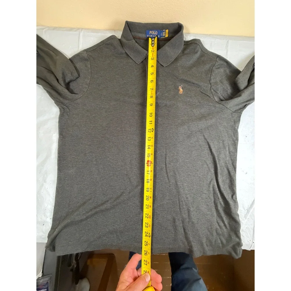 Polo Ralph Lauren Mens Gray Long Sleeve Polo Shirt Classic Fit Cotton Large